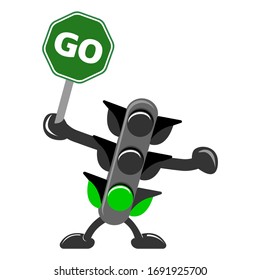 Traffic light, green sign vector illustration