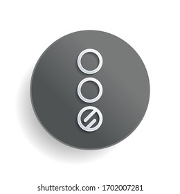 Traffic light, green signal. White paper symbol on gray round button or badge with shadow