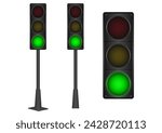 Traffic Light with Green Light. Vector Illustration Isolated on White Background. 