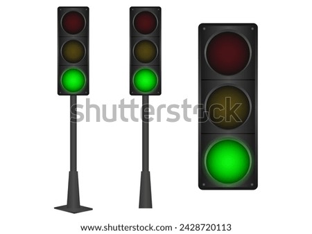 Traffic Light with Green Light. Vector Illustration Isolated on White Background. 