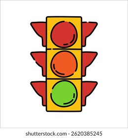 Traffic Light Handdrawn style, vertical stoplight with red yellow and green lights, ideal for traffic control driving visuals and safety illustrations