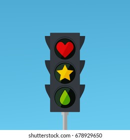 semáforo con corazón. Ilustración del vector aislada en fondo blanco