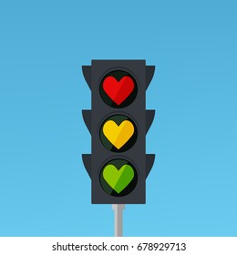 traffic light with heart. Vector illustration isolated on white background