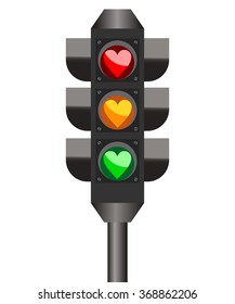 Traffic light with hearts, Isolated, vector