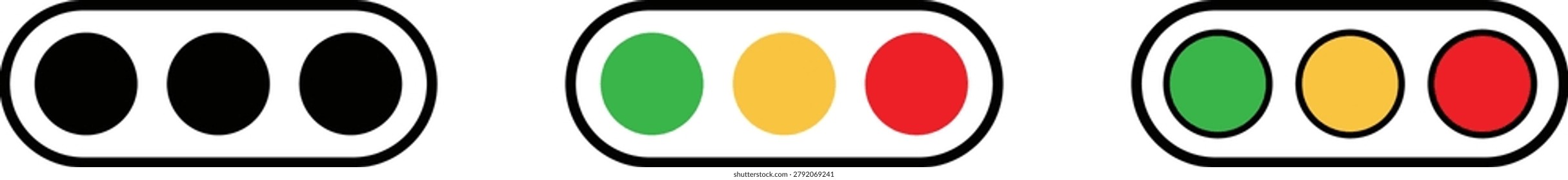 Traffic light horizontal icon set with green yellow and red indicators