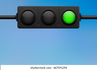 Traffic Light. Horizontal Located. Green Lamp On. Vector Illustration