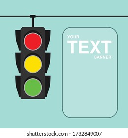Traffic light. Traffic light icon with banner for text. Vector, cartoon illustration.  