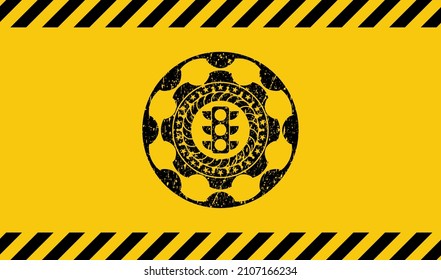 traffic light icon black grunge emblem inside yellow warning sign. Vector Illustration. Detailed. 