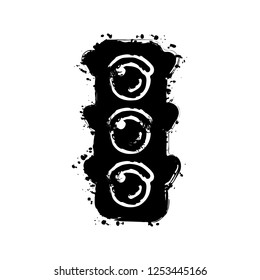 Traffic light icon. Black ink with splashes on white background