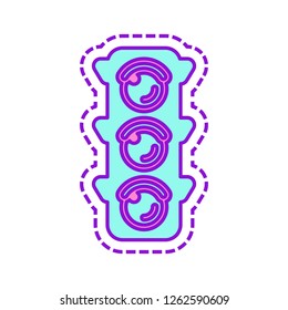 Traffic light icon. Colored sketch with dotted border on white background