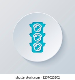 Traffic light icon. Cut circle with gray and blue layers. Paper style