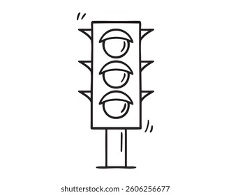 traffic light icon doodle hand drawn. Outline drawing traffic light line clipart symbol. Vector illustration