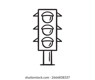 Icono de semáforo dibujado a mano. Símbolo del Clipart de la línea del semáforo del esquema. Ilustración vectorial