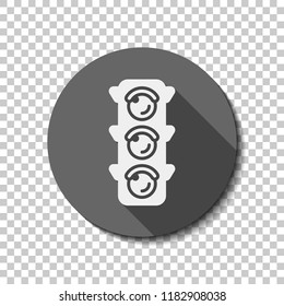Traffic light icon. flat icon, long shadow, circle, transparent grid. Badge or sticker style