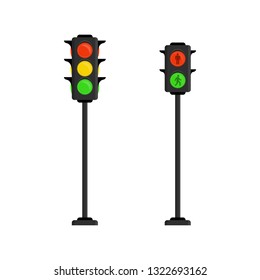Traffic Light icon in flat style. Semaphore isolated on white background. Simple traffic lights with red, yellow, green lights - go, wait, stop. Vector illustration EPS 10.