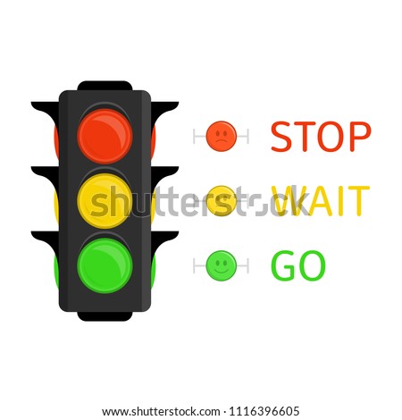 Traffic Light icon in flat style. Semaphore isolated on white background. Simple traffic lights with red, yellow, green lights - go, wait, stop. Vector illustration EPS 10.