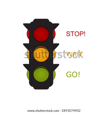 Traffic light icon in flat style with red, yellow, green light - stop, wait, go. Vector illustration.
