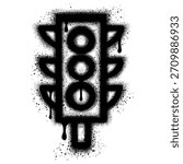 Traffic light icon in graffiti style with black spray paint