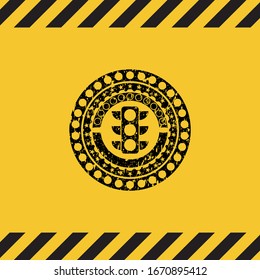 traffic light icon grunge black emblem with yellow background, warning sign. Vector Illustration. Detailed.
