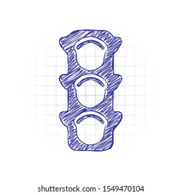 Traffic light icon. Hand drawn sketched picture with scribble fill. Blue ink. Doodle on white background