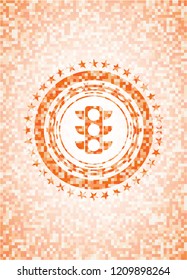 traffic light icon inside abstract orange mosaic emblem with background