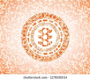 traffic light icon inside abstract orange mosaic emblem with background