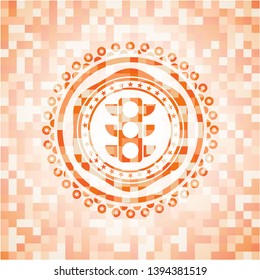 traffic light icon inside abstract orange mosaic emblem