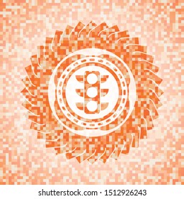 traffic light icon inside abstract orange mosaic emblem with background