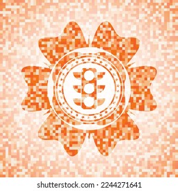 traffic light icon inside abstract emblem, orange mosaic background. 