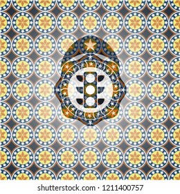 traffic light icon inside arabesque style emblem. arabic decoration.