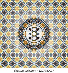 traffic light icon inside arabesque style badge. arabic decoration.