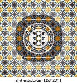 traffic light icon inside arabesque style emblem. arabic decoration.