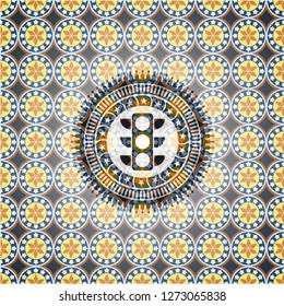 traffic light icon inside arabesque style emblem. arabic decoration.