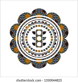 traffic light icon inside arabesque emblem. arabic decoration.