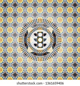traffic light icon inside arabesque emblem background. arabic decoration.