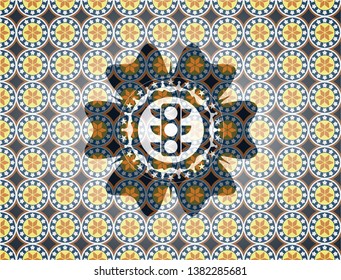 traffic light icon inside arabesque emblem. arabic decoration.