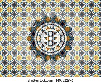 traffic light icon inside arabesque style badge. arabic decoration.