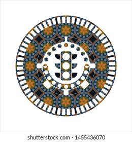 traffic light icon inside arabesque style emblem. arabic decoration.