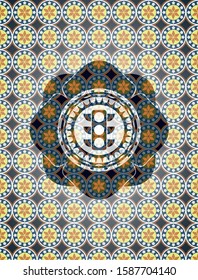 traffic light icon inside arabesque badge background. arabic decoration.