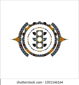 traffic light icon inside arabic style emblem. Arabesque decoration.