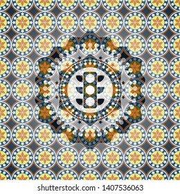 traffic light icon inside arabic style emblem. Arabesque decoration.