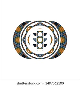 traffic light icon inside arabic emblem. Arabesque decoration.
