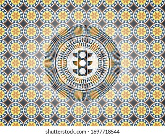 traffic light icon inside arabic emblem. Arabesque decoration.