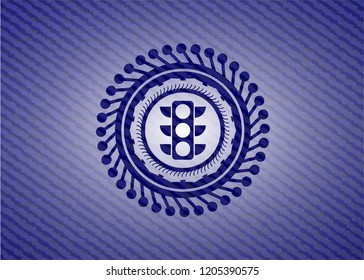 traffic light icon inside badge with jean texture
