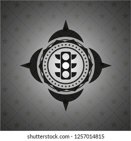 traffic light icon inside black emblem. Vintage.