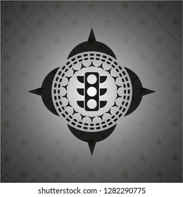 traffic light icon inside black emblem. Vintage.