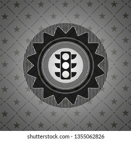 traffic light icon inside black emblem. Vintage.