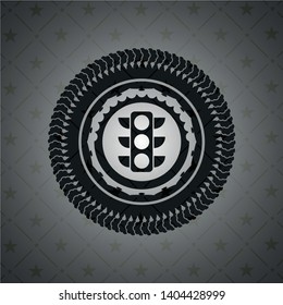 traffic light icon inside black emblem. Vintage.