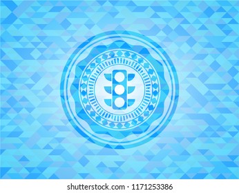 traffic light icon inside light blue mosaic emblem