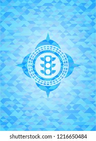 traffic light icon inside light blue emblem with mosaic background